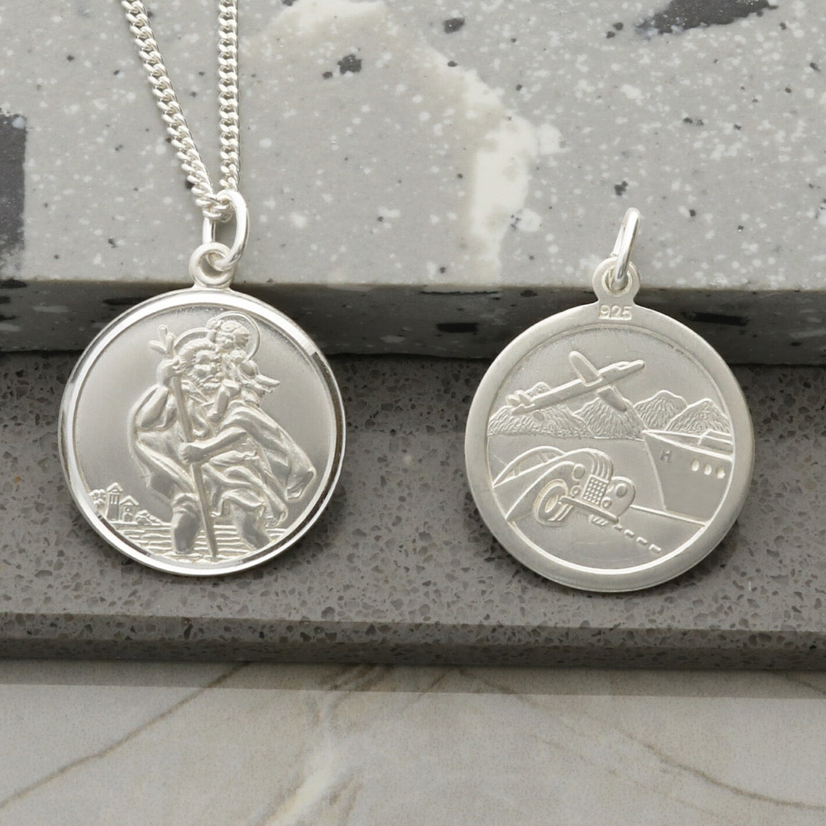Sterling Silver Round Reversible St Christopher Pendant