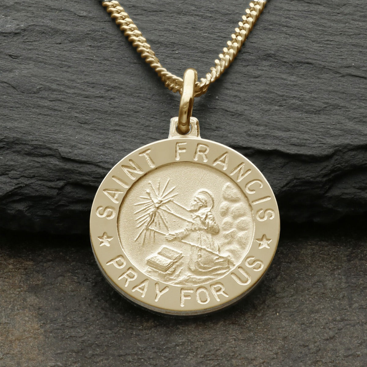 9ct Yellow Gold Plated St Francis Medal With Optional Engraving and Chain - Love Silver Jewellery