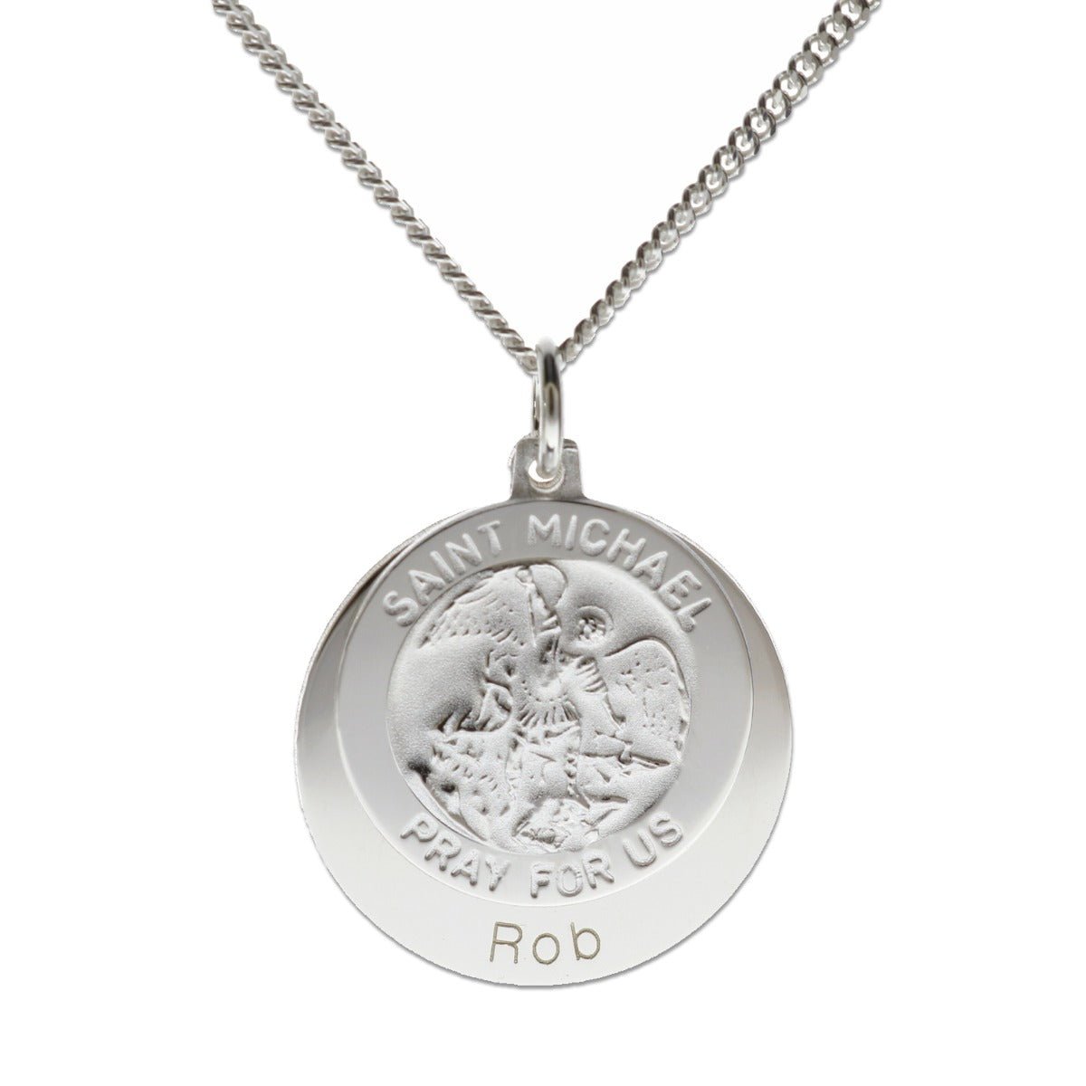 Sterling Silver Personalised St Michael With Round Concealed St Michaels Prayer and Optional Engraving - Love Silver Jewellery