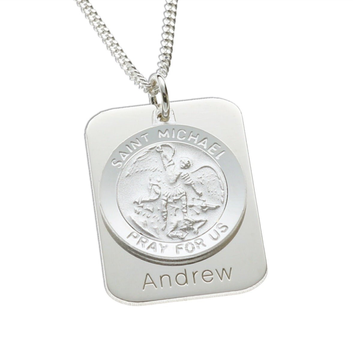 Sterling Silver Personalised St Michael With Concealed St Michael's Prayer and Optional Engraving - Love Silver Jewellery
