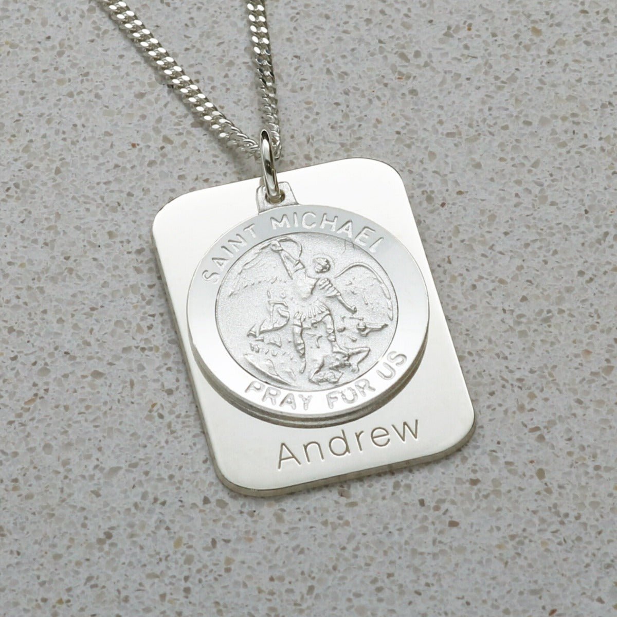 Sterling Silver Personalised St Michael With Concealed St Michael's Prayer and Optional Engraving - Love Silver Jewellery