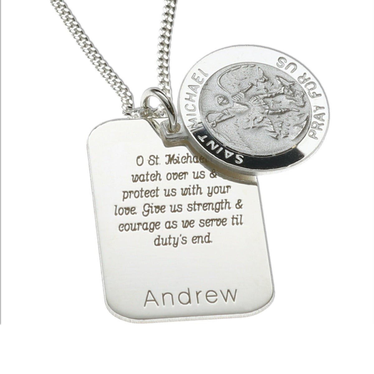 Sterling Silver Personalised St Michael With Concealed St Michael's Prayer and Optional Engraving - Love Silver Jewellery