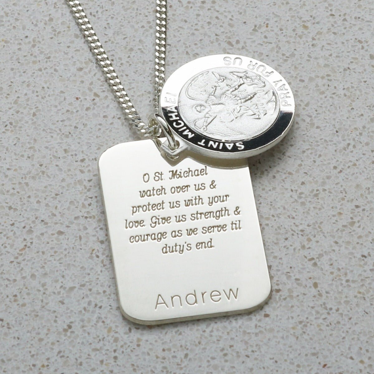 Sterling Silver Personalised St Michael With Concealed St Michael's Prayer and Optional Engraving - Love Silver Jewellery