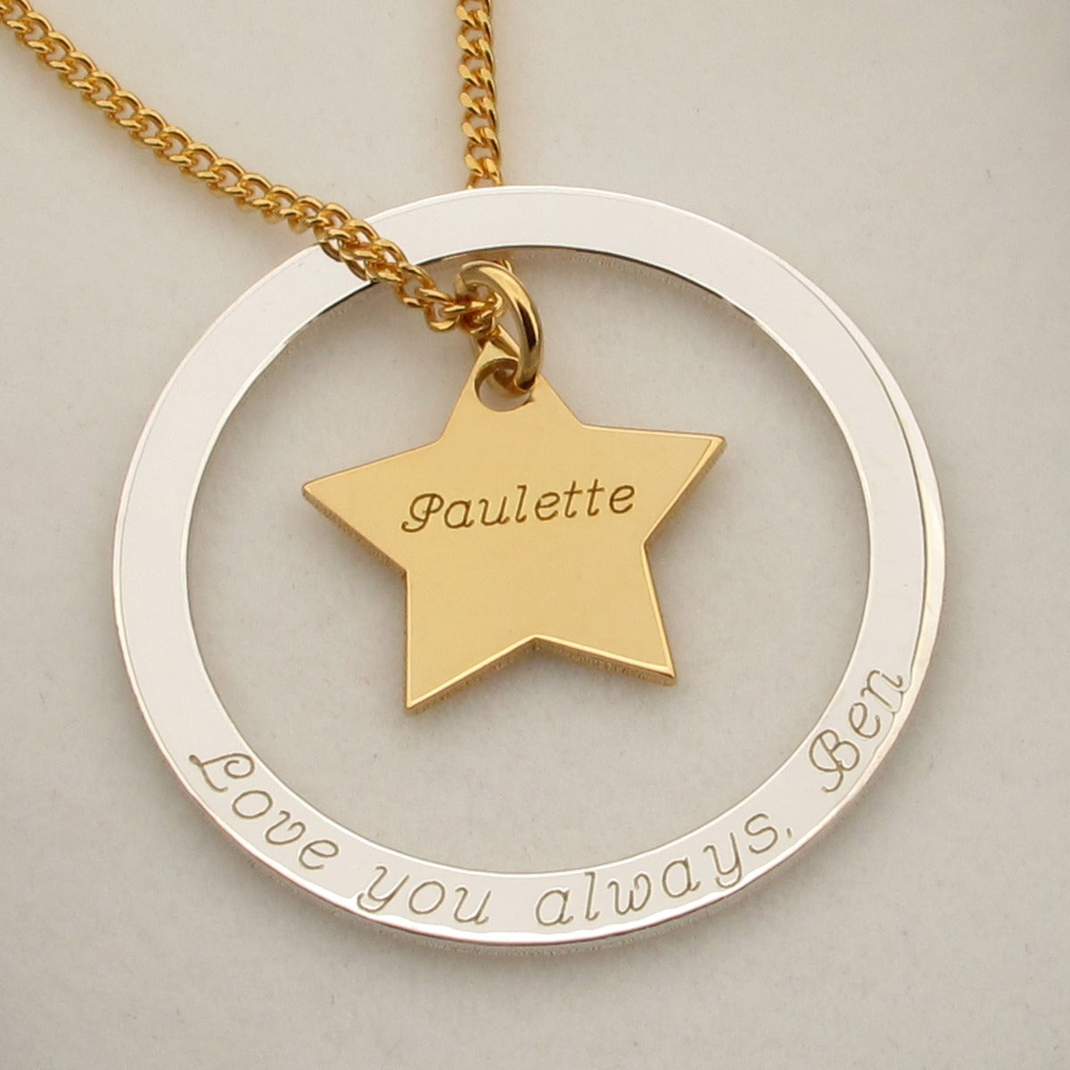 Sterling Silver Eternity Star Engraved Pendant Necklace