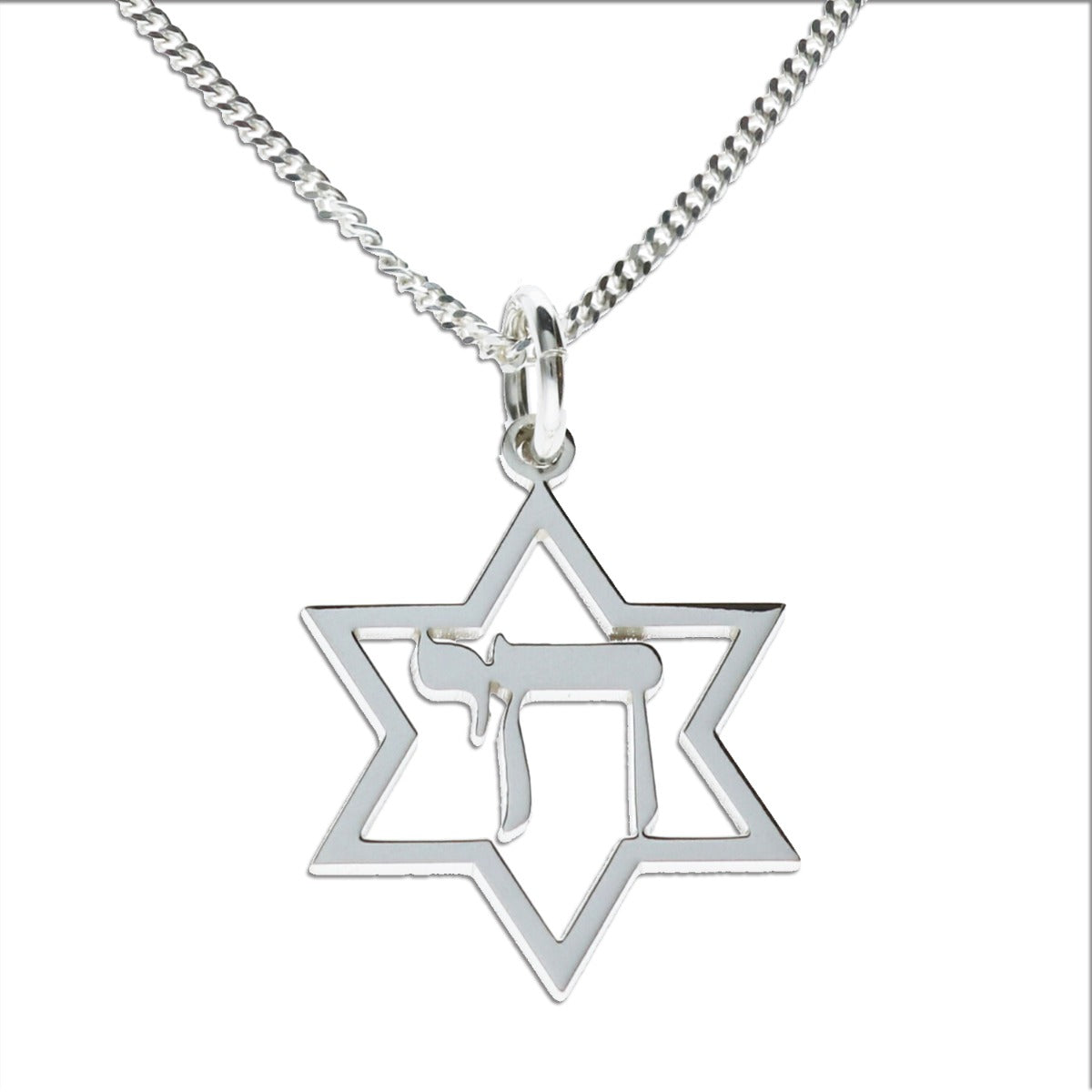 Sterling Silver Star Of David & Chai Pendant With Chain