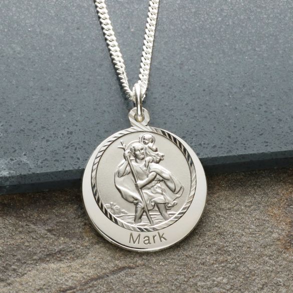 Sterling Silver Personalised Round St Christopher With Travellers Prayer & Optional Engraving - Love Silver Jewellery
