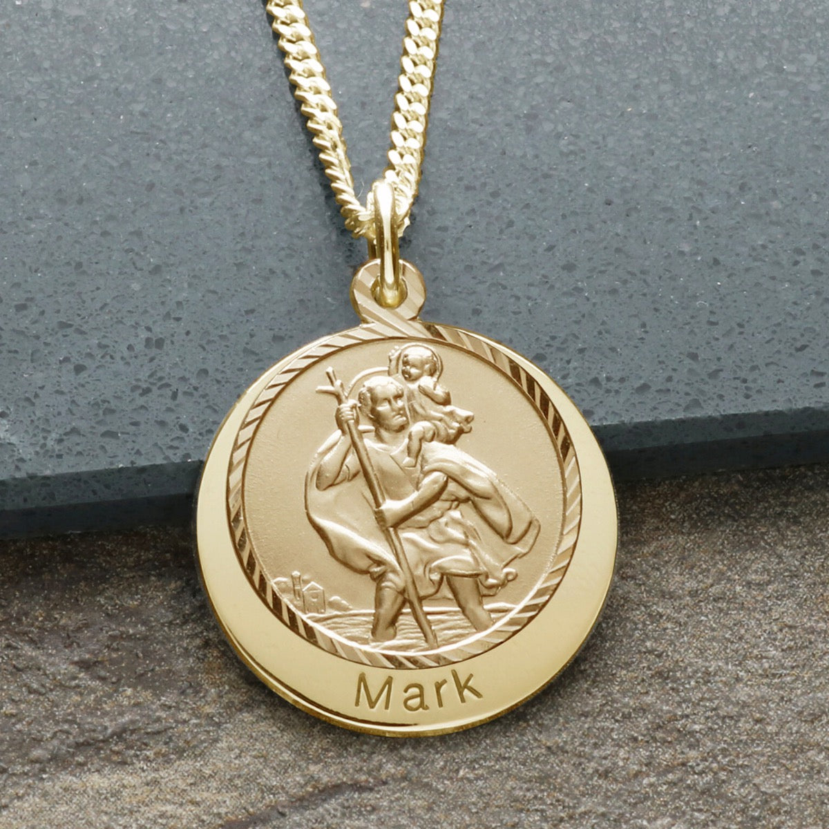 9ct Yellow Gold Plated Personalised St Christopher With Concealed Travellers Prayer