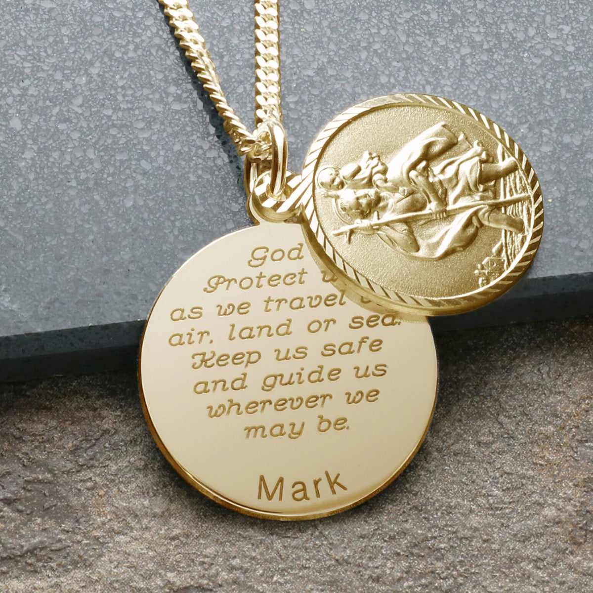9ct Yellow Gold Vermeil Personalised St Christopher With Concealed With Travellers Prayer