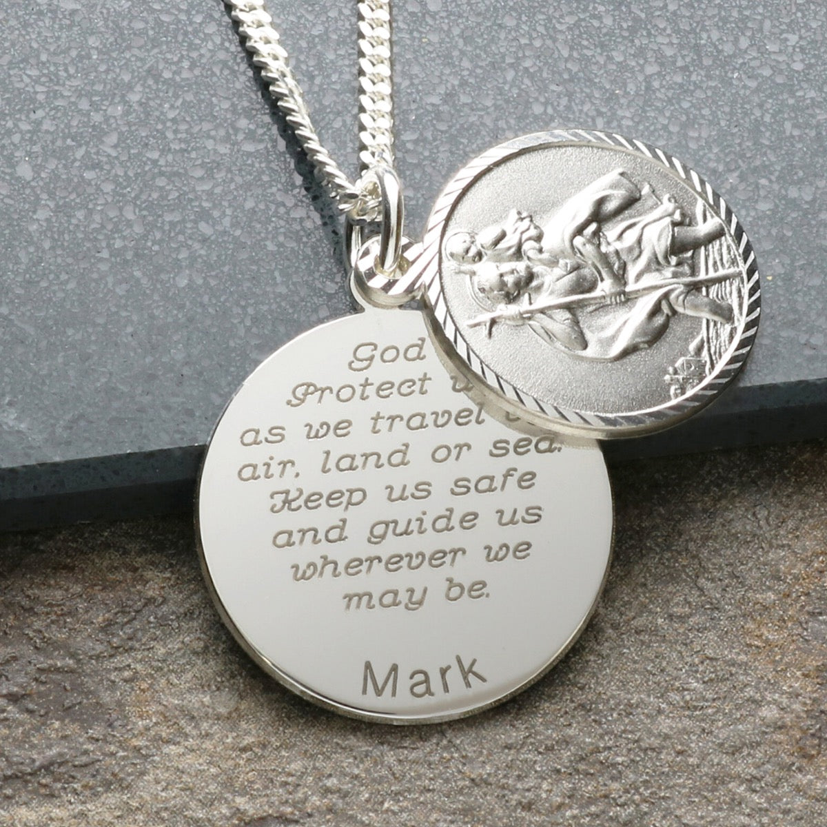 Sterling Silver Personalised St Christopher With Concealed Travellers Prayer