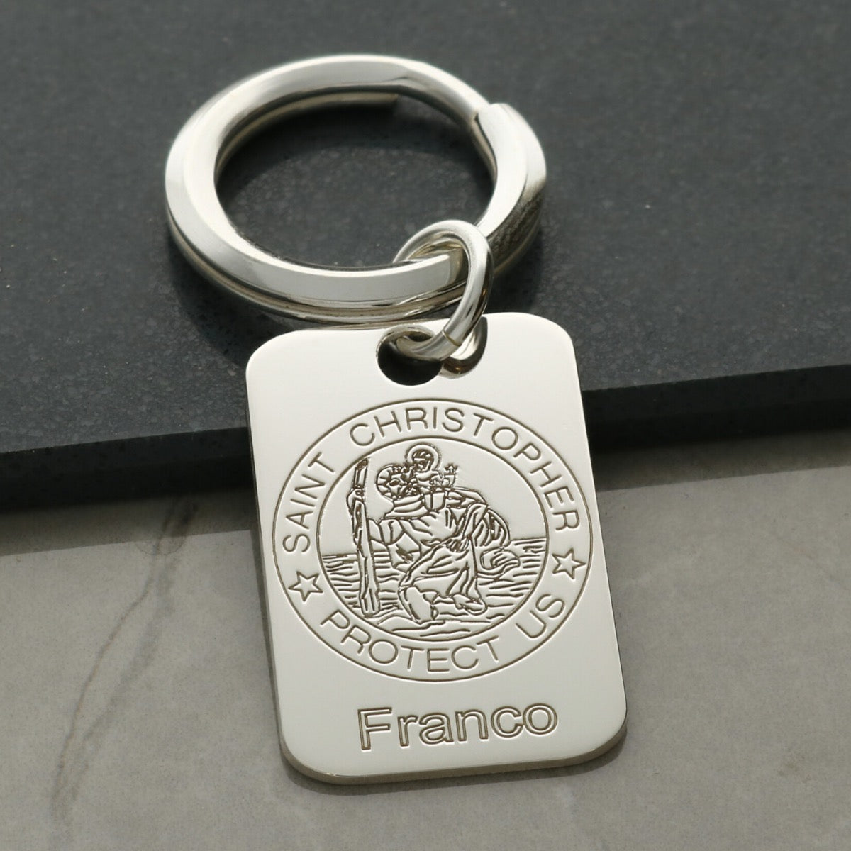 Sterling Silver Engraved St Christopher Keyring - Keyring - Love Silver Jewellery