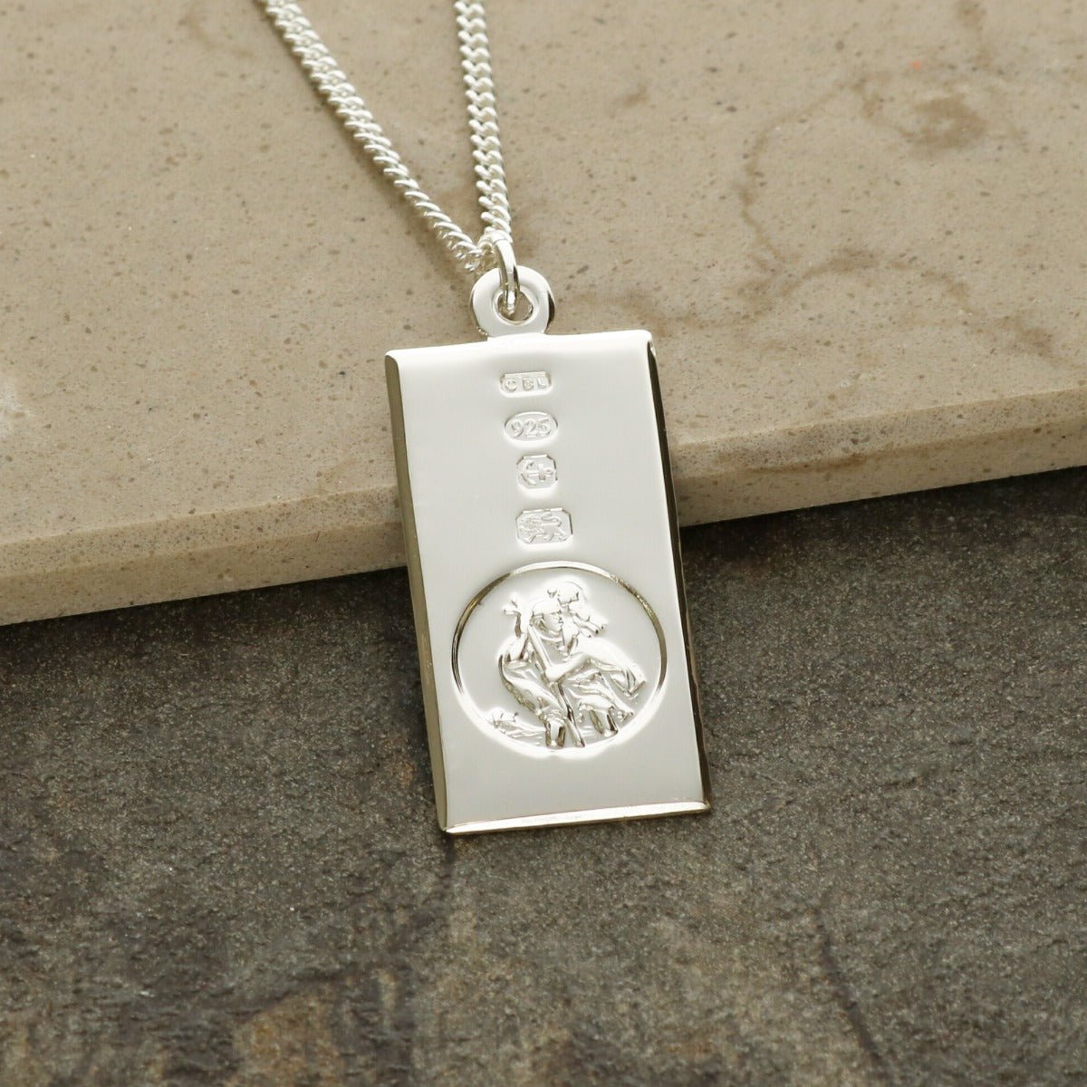 Sterling Silver Custom Hallmarked Small St Christopher Ingot With Optional Engraving and Chain - Love Silver Jewellery