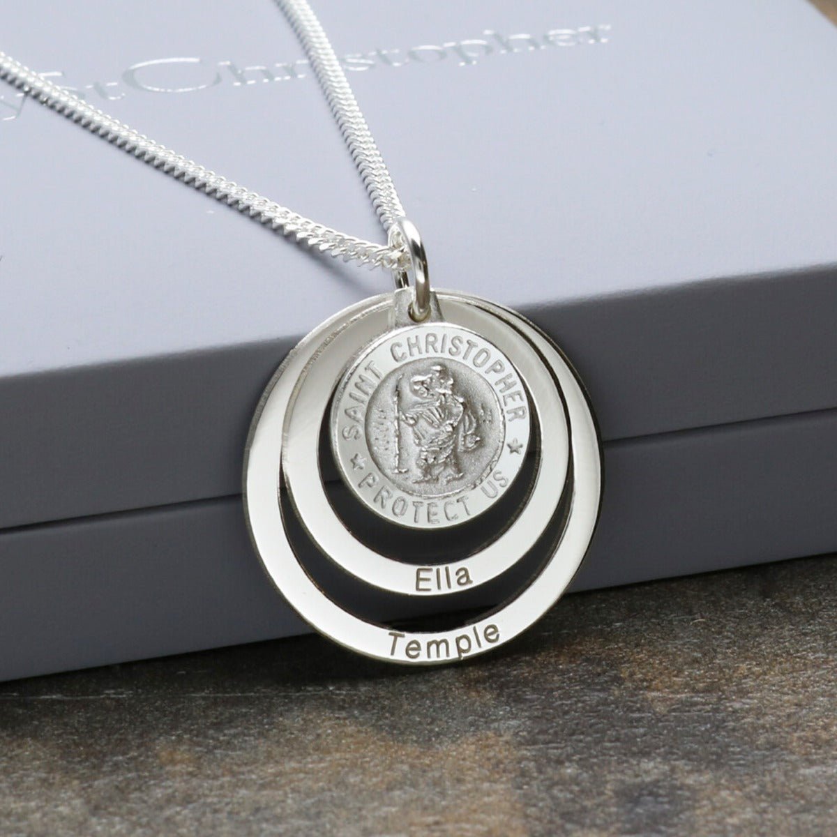 Sterling Silver Personalised 12mm 3D St Christopher Family Pendant & Optional Chain - Love Silver Jewellery