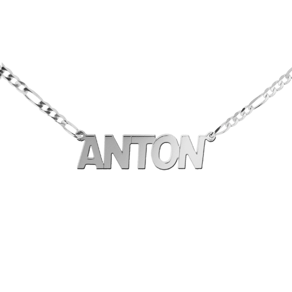 Sterling Silver Mens Block Style Personalised Name Necklace - Love Silver Jewellery