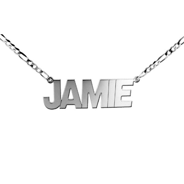 Sterling Silver Mens Block Style Large Personalised Name Necklace - Love Silver Jewellery