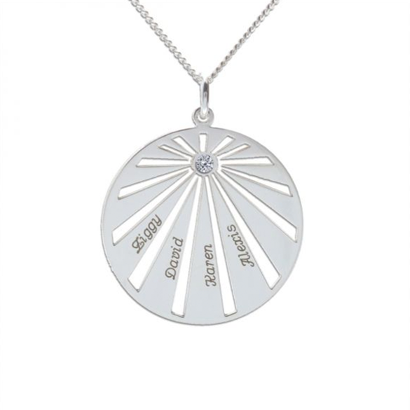 Sterling Silver Sunburst Family Pendant With Optional CZ Or Diamond & Chain