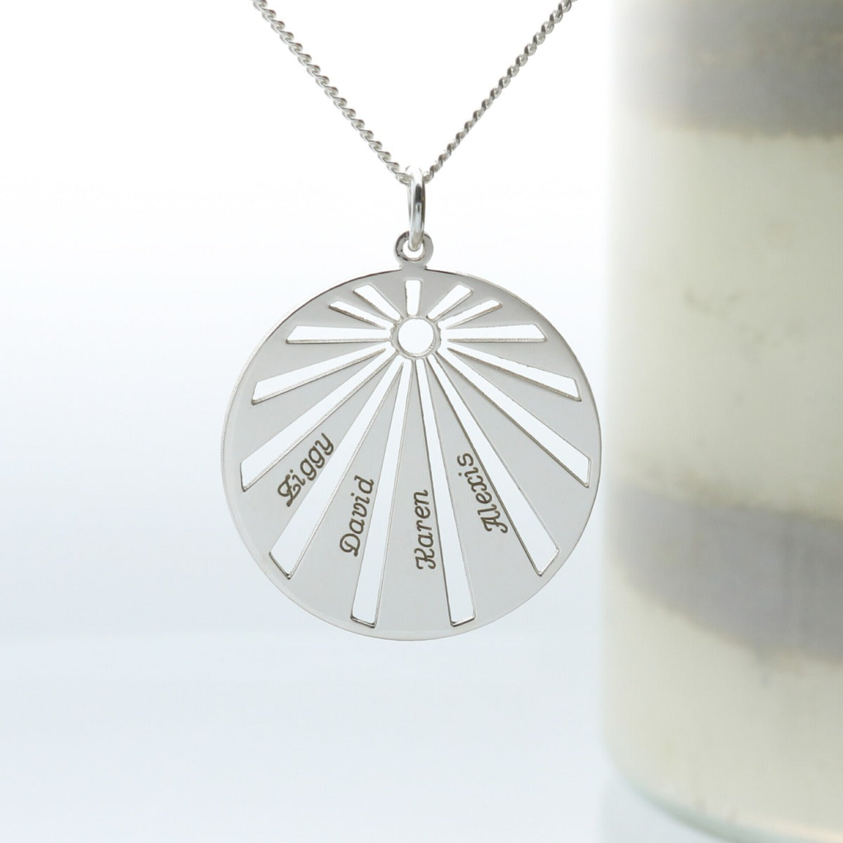 Sterling Silver Sunburst Family Pendant With Optional CZ Or Diamond & Chain