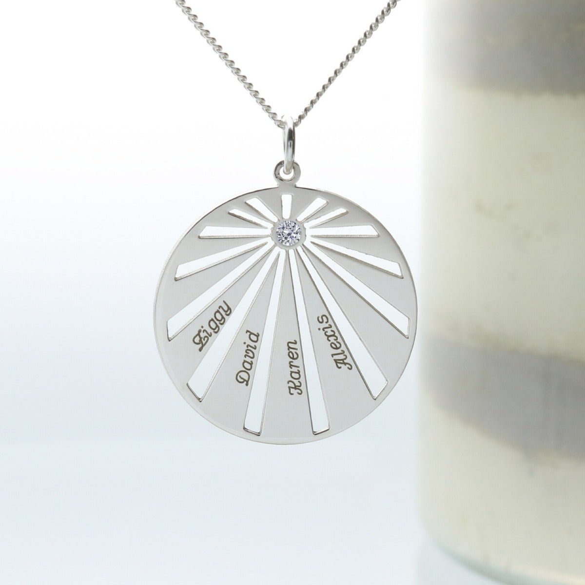 Sterling Silver Sunburst Family Pendant With Optional CZ Or Diamond & Chain - Love Silver Jewellery