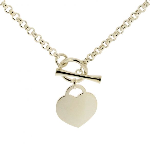 Sterling Silver Ladies T Bar Necklace With Heart Charm and Optional Engraving