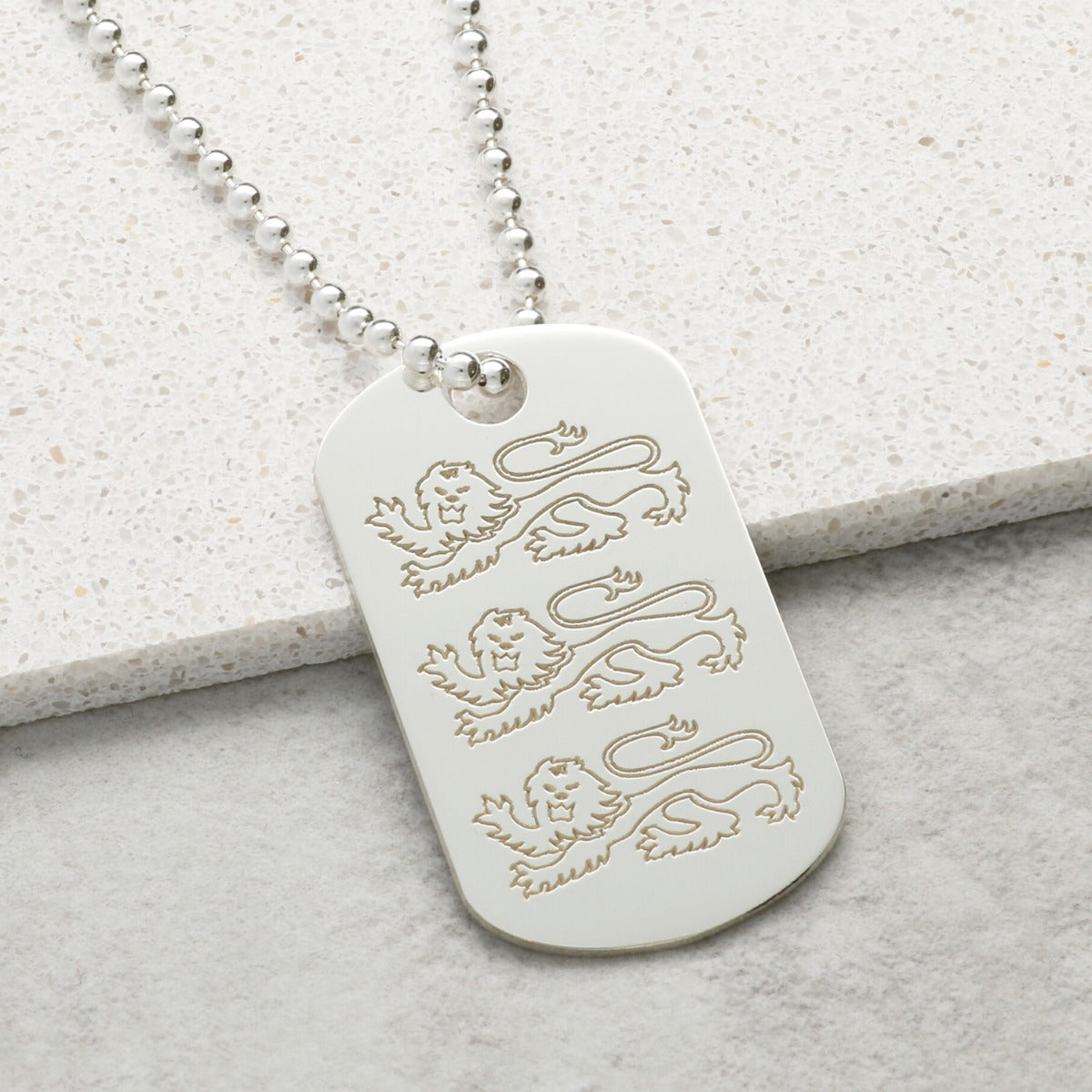 Sterling Silver English Three Lions Dog Tag With Optional Engraving