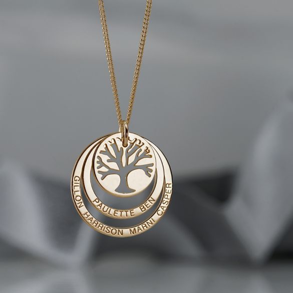 9ct Yellow Gold Vermeil Tree of Life Two Disc Family Necklace