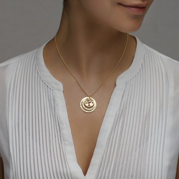 9ct Yellow Gold Tree of Life Two Disc Family Necklace
