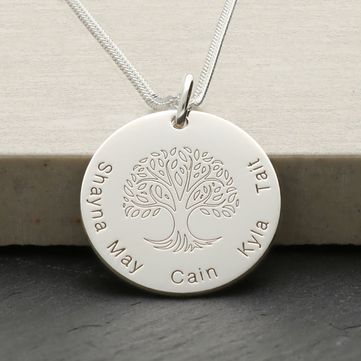 Sterling Silver Engraved Tree Of Life Family Necklace - Love Silver Jewellery