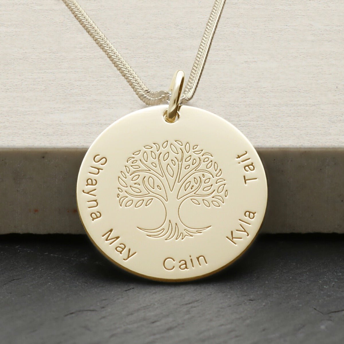 9ct Yellow Gold Plated Engraved Tree Of Life Family Necklace - Love Silver Jewellery