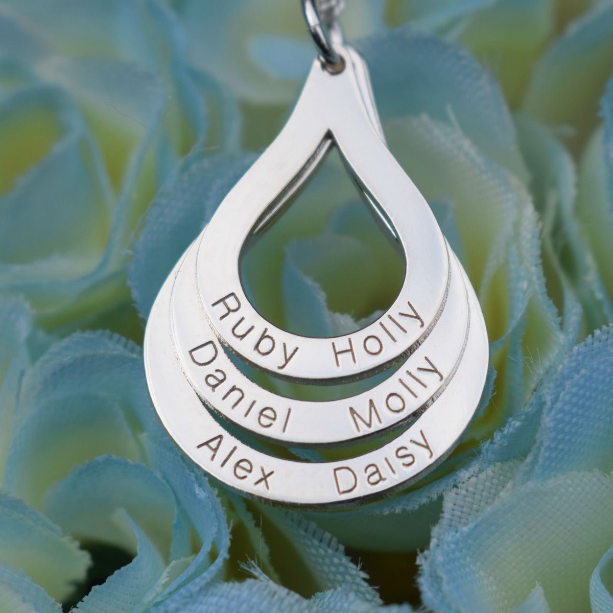 Sterling Silver Triple Tear Drop Personalised Family Necklace - Love Silver Jewellery