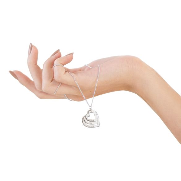 9ct White Gold Triple Heart Personalised Family Necklace - Love Silver Jewellery