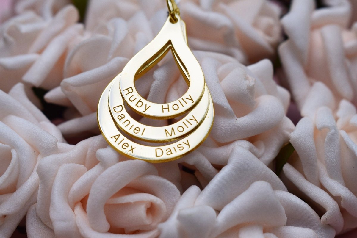 9ct Yellow Gold Plated Triple Tear Drop Personalised Family Necklace - Love Silver Jewellery