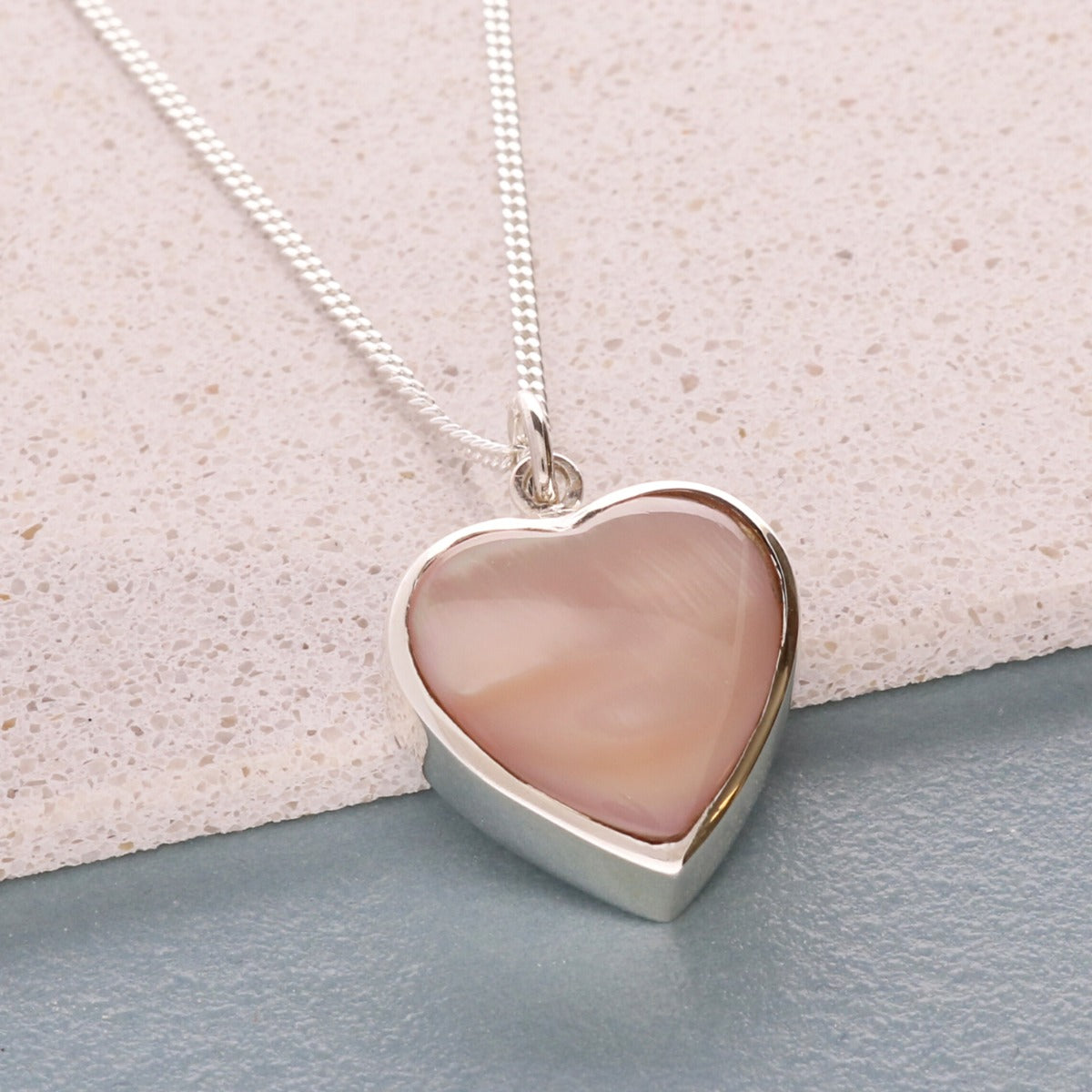 Sterling Silver Pink Mother Of Pearl Heart Urn Cremation Ashes Pendant With Optional Engraving & Chain
