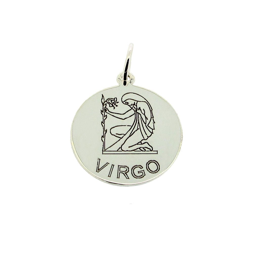Sterling Silver 20mm Round Zodiac Pendant Necklace With Optional Engraving - Love Silver Jewellery