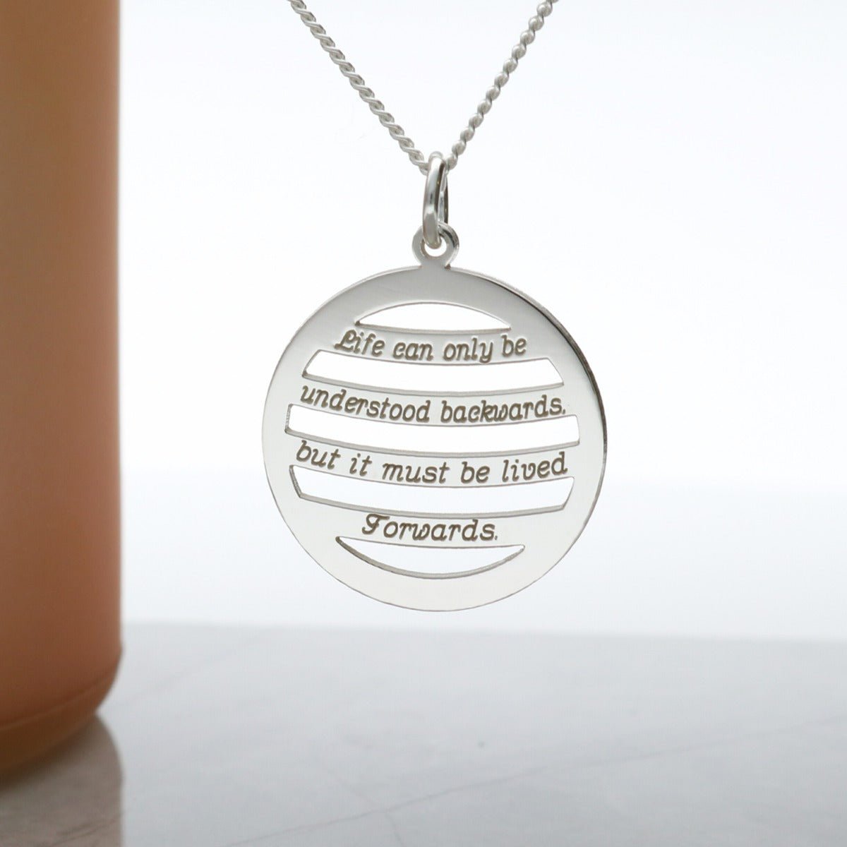 Sterling Silver Engraved Round Waves Pendant - Love Silver Jewellery