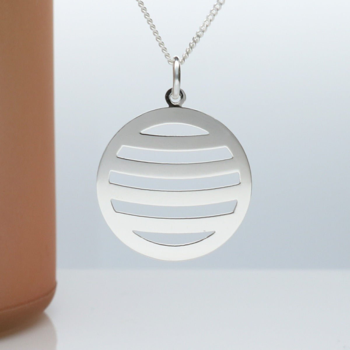 Sterling Silver Engraved Round Waves Pendant - Love Silver Jewellery