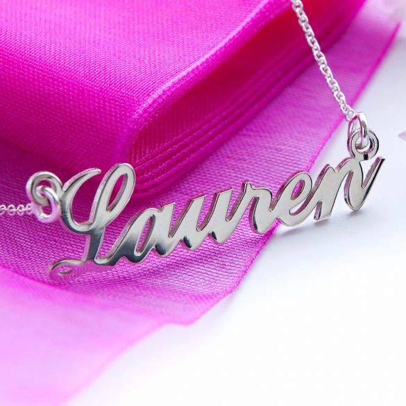 9ct White Gold Carrie Style Personalised Name Necklace - Love Silver Jewellery