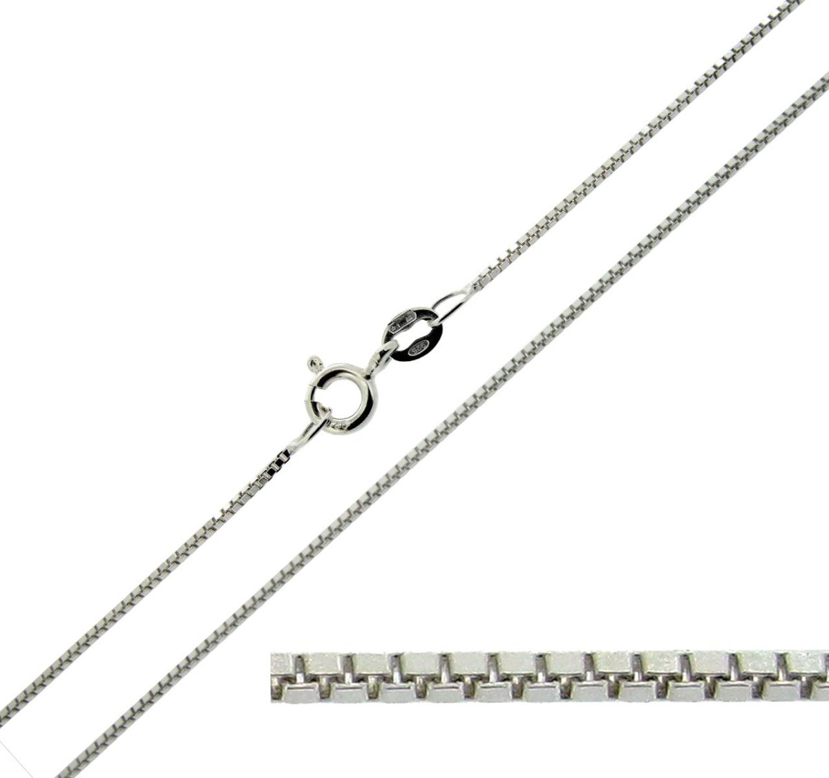 9ct White Gold 0.7mm Box Chain - Love Silver Jewellery