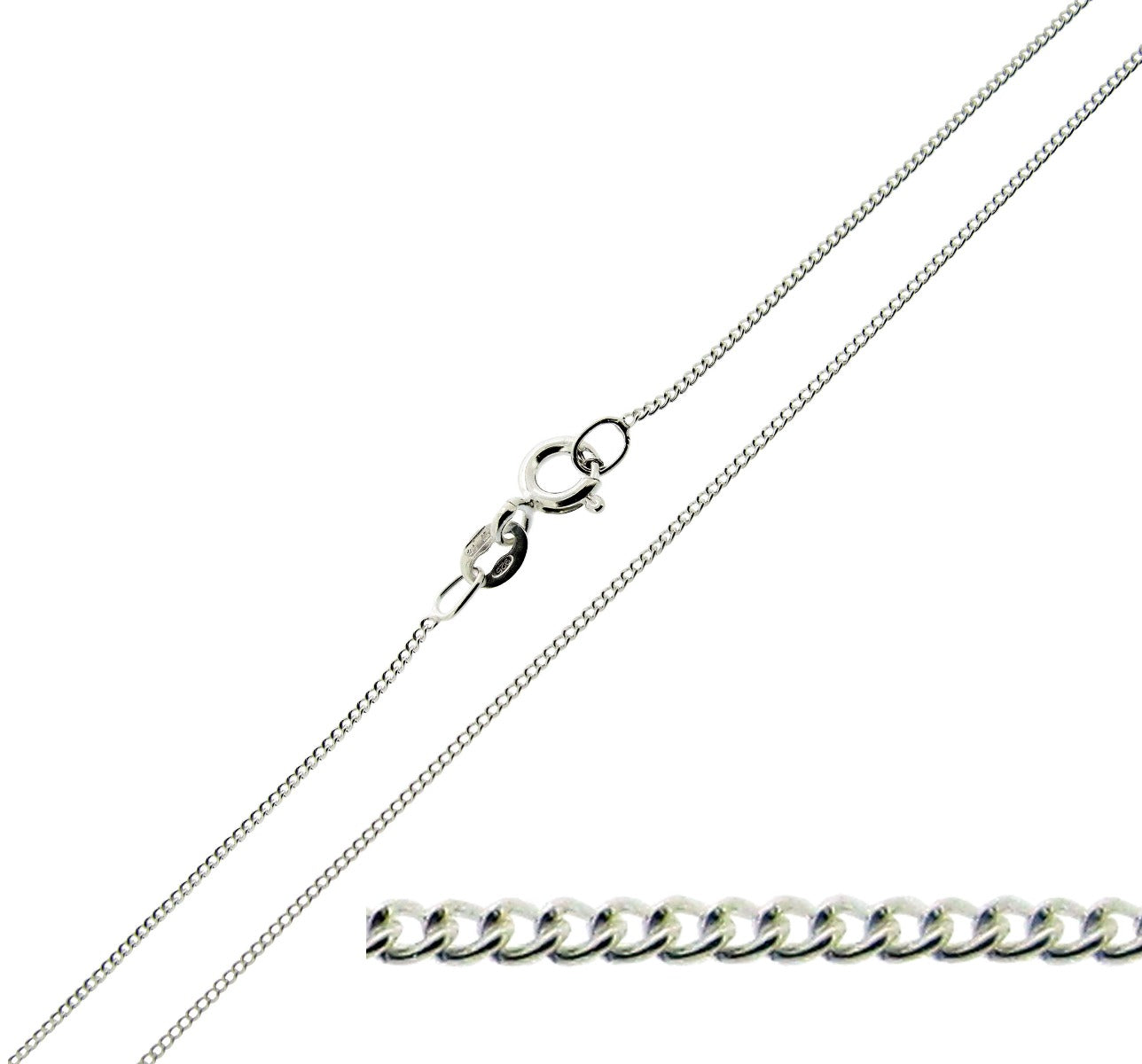 9ct White Gold 1mm Diamond Cut Curb Chain