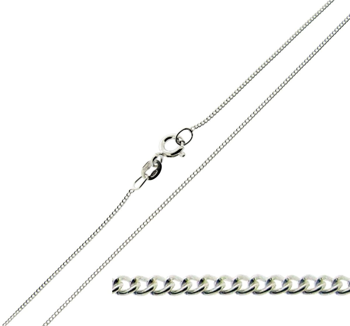 9ct White Gold 1mm Diamond Cut Curb Chain - Love Silver Jewellery