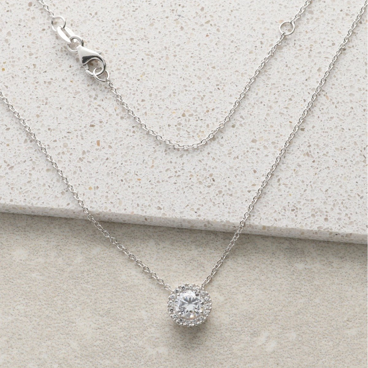 9ct White Gold Round CZ Pendant Necklace - Love Silver Jewellery