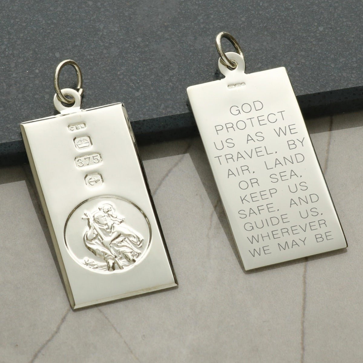 9ct White Gold Custom Hallmarked Large St Christopher Ingot With Travellers Prayer and Optional Chain - Love Silver Jewellery