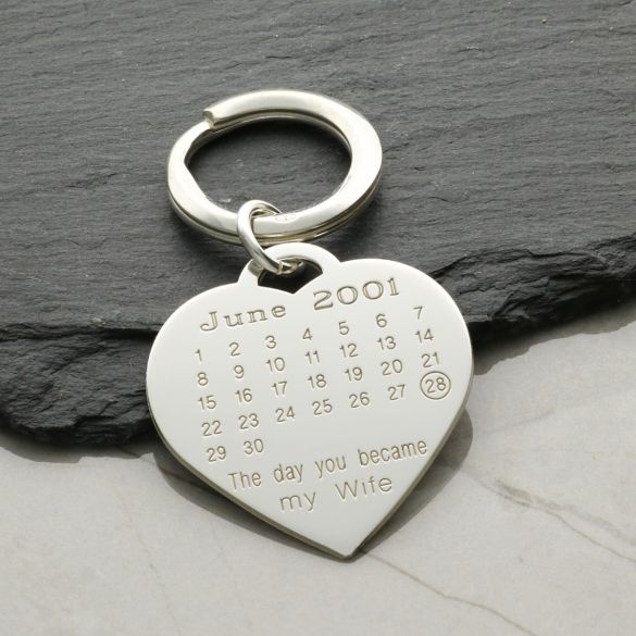 Sterling Silver Special Date Heart Keyring With Optional Engraving - Keyring - Love Silver Jewellery