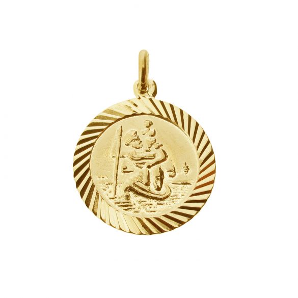 9ct Yellow Gold Plated 16mm Diamond Cut St Christopher Pendant With Optional Personalisation and Chain