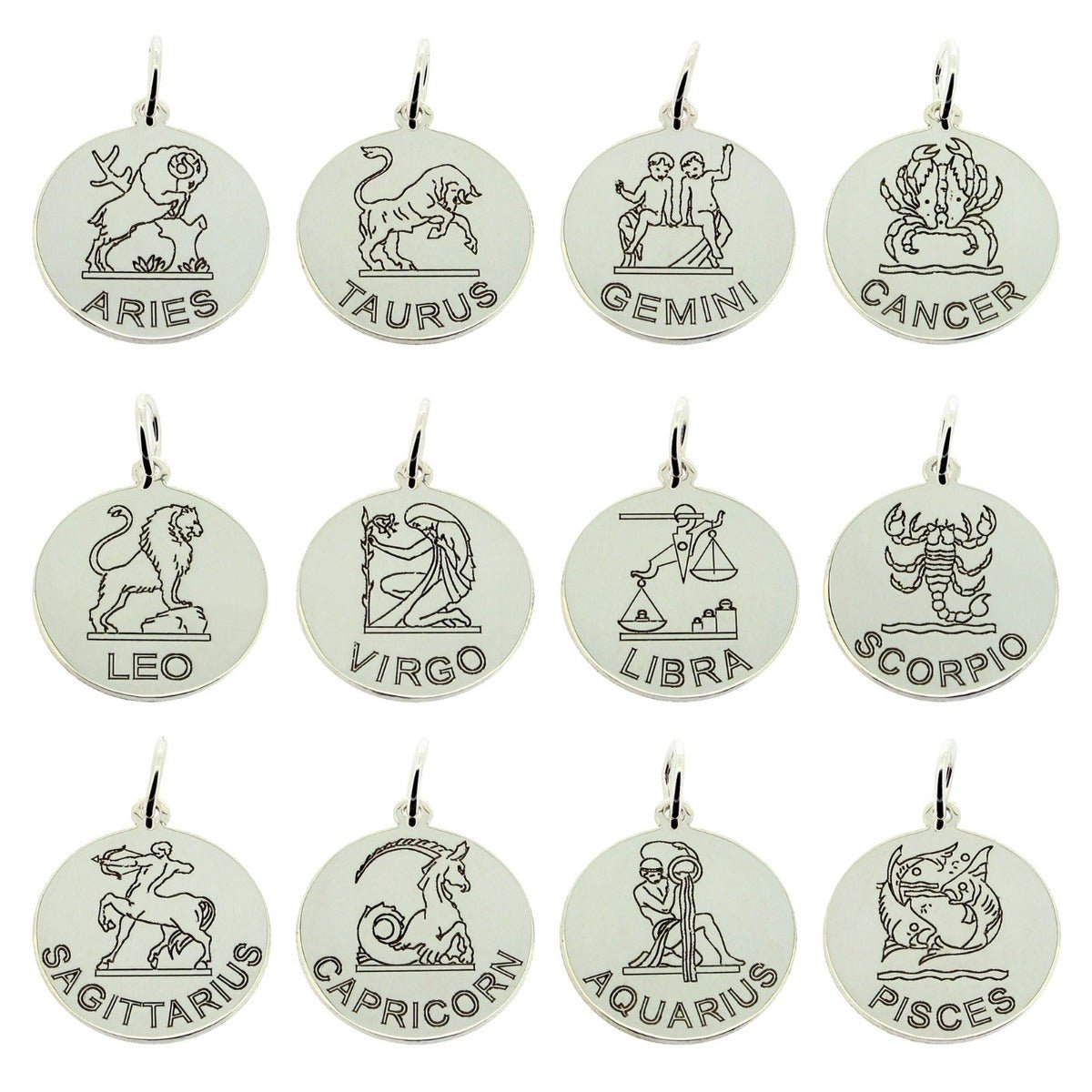 Sterling Silver 20mm Round Zodiac Pendant Necklace With Optional Engraving - Love Silver Jewellery