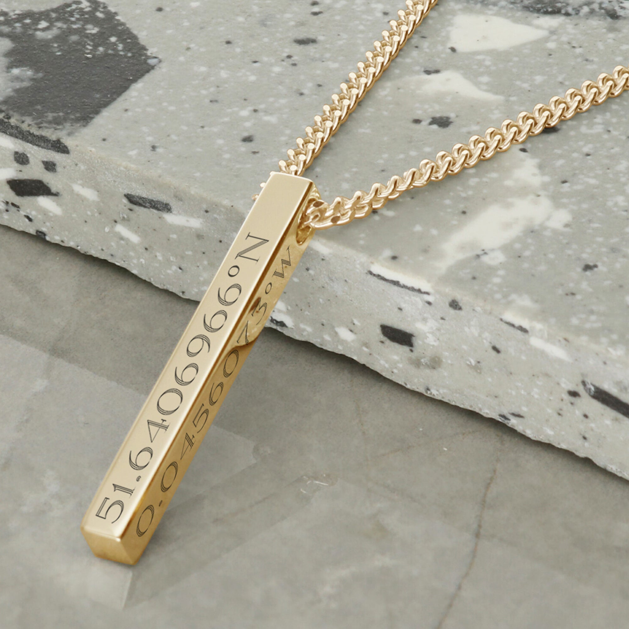 Mens 9ct Yellow Gold Plated 3D Engraved Bar Pendant Necklace