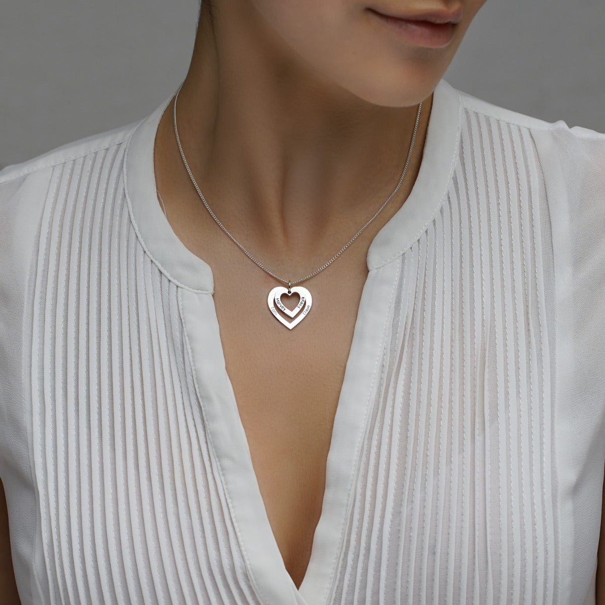 Sterling Silver Double Heart Personalised Necklace With Diamond