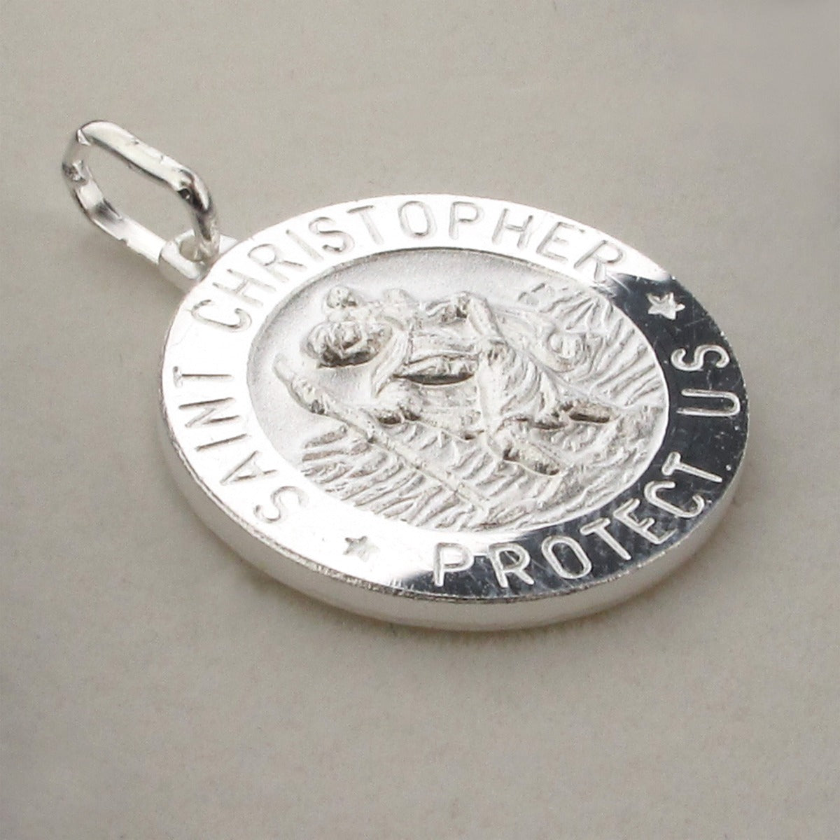 Sterling Silver 21mm 3D St Christopher Pendant With Optional Engraving and Chain