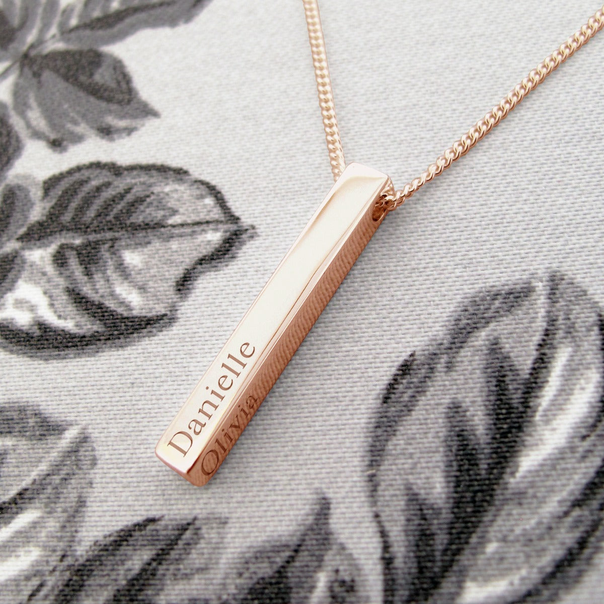 9ct Rose Gold Vermeil 3D Engraved Name Bar Pendant