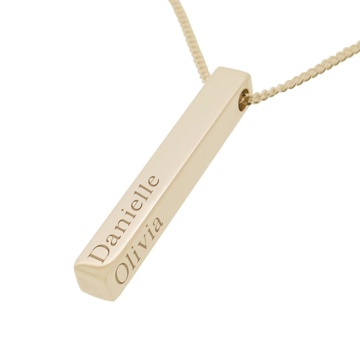 9ct Yellow Gold Vermeil 3D Engraved Name Bar Pendant