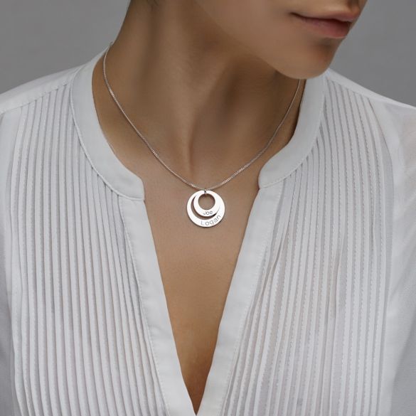 9ct Solid White Gold Engraved Double Disc Pendant & Optional Chain