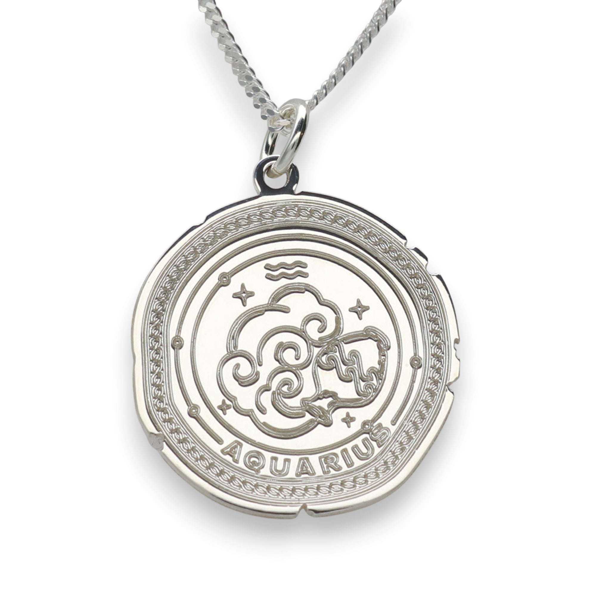 Sterling Silver Zodiac Necklace Engraved Star Sign Pendant with Optional Engraving